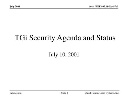 TGi Security Agenda and Status