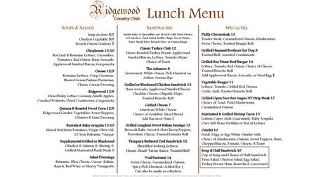 Ridgewood Lunch Menu Soups & Salads Sandwiches Specialties