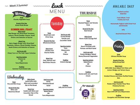 Week 3 Summer Summer BBQ Feast Packed Lunches Salad Bar