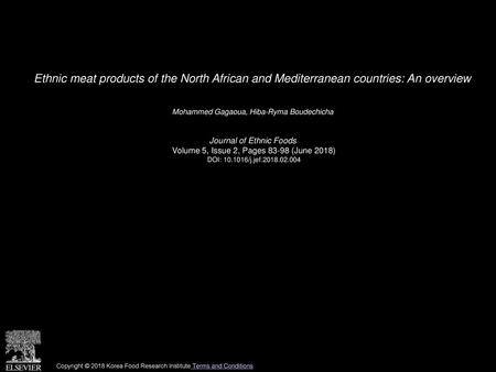 Mohammed Gagaoua, Hiba-Ryma Boudechicha  Journal of Ethnic Foods 