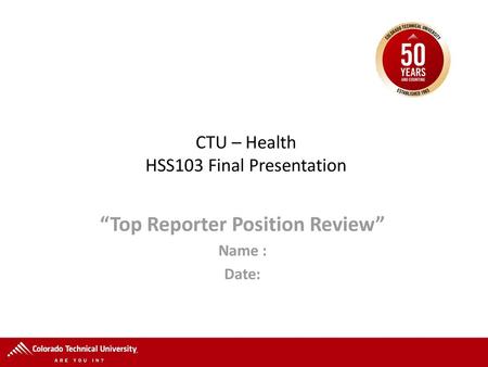 CTU – Health HSS103 Final Presentation