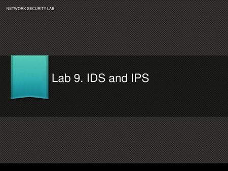 NETWORK SECURITY LAB Lab 9. IDS and IPS.