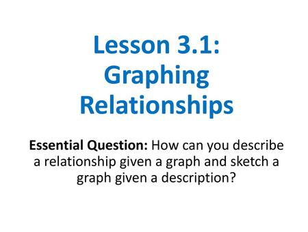 Lesson 3.1: Graphing Relationships Essential Question: How can you describe a relationship given a graph and sketch a graph given a description?