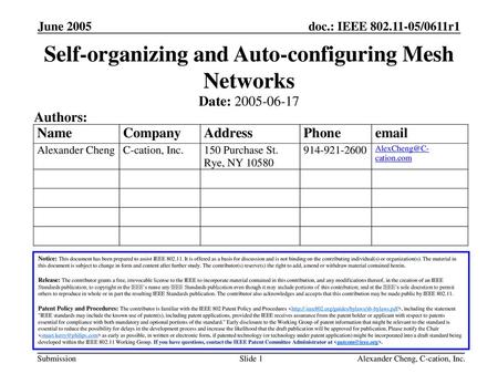 Self-organizing and Auto-configuring Mesh Networks