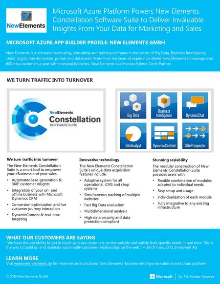Microsoft Azure Platform Powers New Elements Constellation Software Suite to Deliver Invaluable Insights From Your Data for Marketing and Sales MICROSOFT.