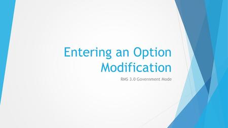 Entering an Option Modification