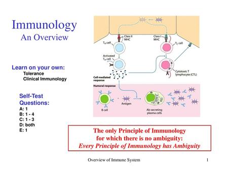 Immunology An Overview The only Principle of Immunology