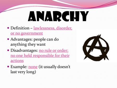 Anarchy Definition – lawlessness, disorder, or no government