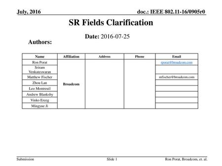 SR Fields Clarification