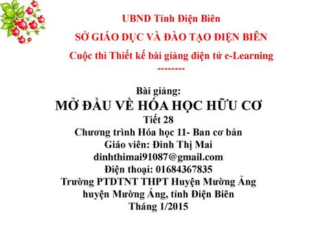 MỞ ĐẦU VỀ HÓA HỌC HỮU CƠ UBND Tỉnh Điện Biên