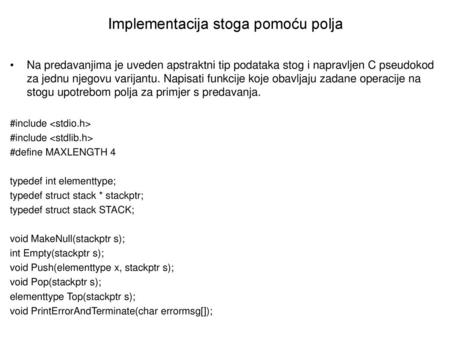 Implementacija stoga pomoću polja