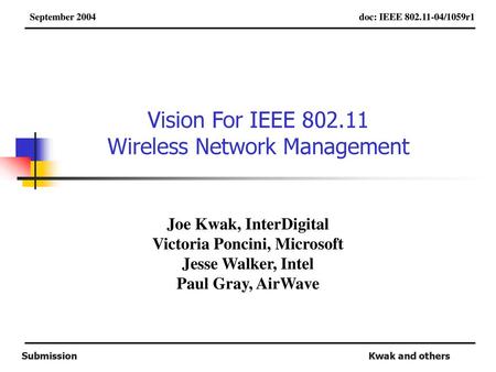 Vision For IEEE Wireless Network Management