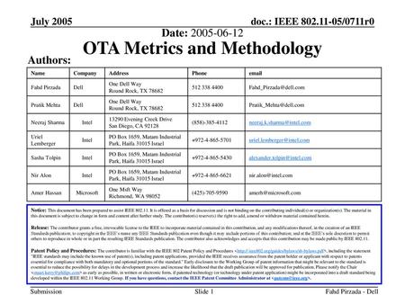 OTA Metrics and Methodology