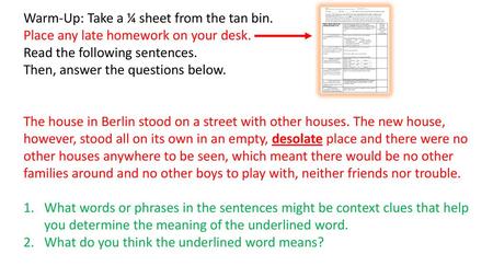 Warm-Up: Take a ¼ sheet from the tan bin.