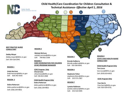 Child Health/Care Coordination for Children Consultation & Technical Assistance- Effective April 1, 2016 3 4 5 6 7 Cherokee Graham Swain Clay Macon Jackson.