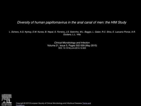 L. Sichero, A. G. Nyitray, E. M. Nunes, B. Nepal, S. Ferreira, J. S