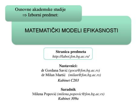 MATEMATIČKI MODELI EFIKASNOSTI