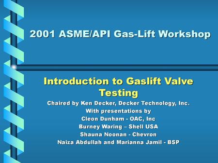 2001 ASME/API Gas-Lift Workshop