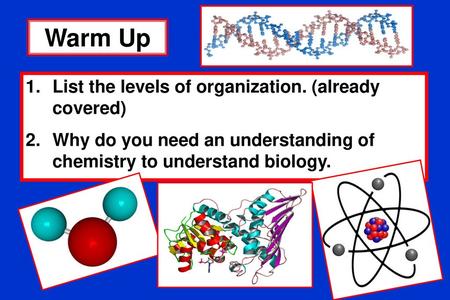 Warm Up List the levels of organization. (already covered)