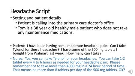 Headache Script Setting and patient details