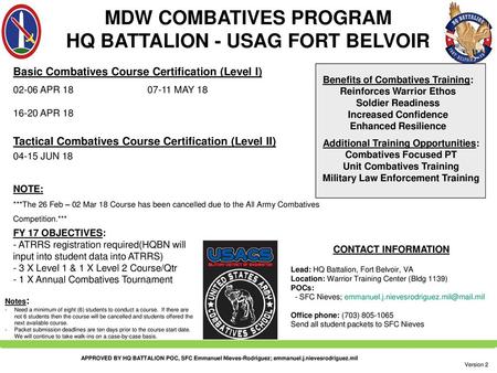 MDW COMBATIVES PROGRAM HQ BATTALION - USAG FORT BELVOIR