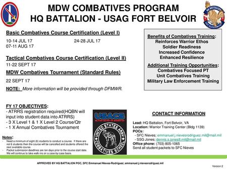 MDW COMBATIVES PROGRAM HQ BATTALION - USAG FORT BELVOIR