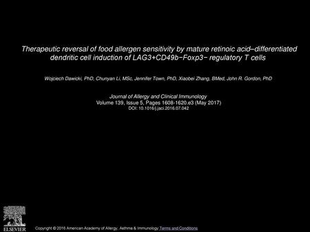 Therapeutic reversal of food allergen sensitivity by mature retinoic acid–differentiated dendritic cell induction of LAG3+CD49b−Foxp3− regulatory T cells 