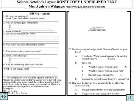 Science Notebook Layout DON’T COPY UNDERLINED TEXT Mrs