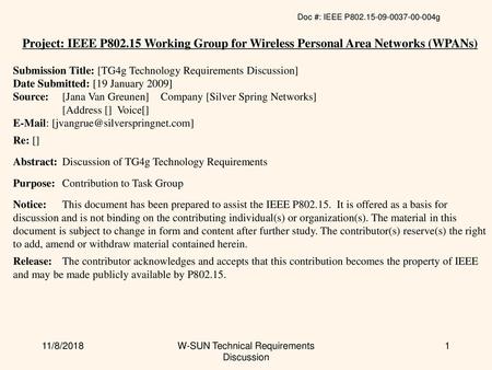 W-SUN Technical Requirements Discussion