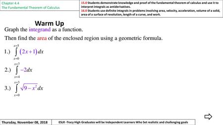 Warm Up Chapter 4.4 The Fundamental Theorem of Calculus