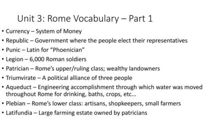 Unit 3: Rome Vocabulary – Part 1