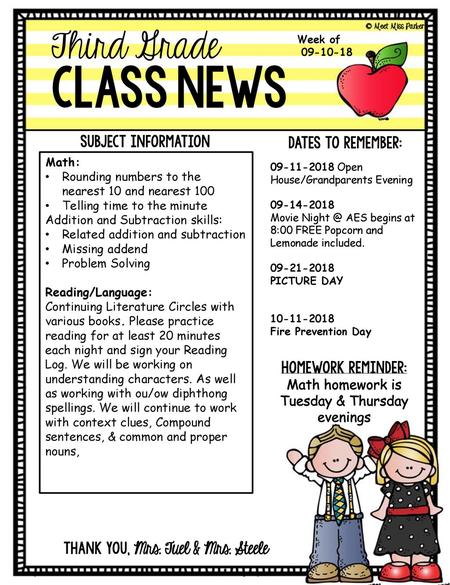 class news Third Grade Subject Information What’s Happening in...