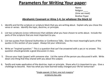 Parameters for Writing Your paper: