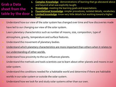 Grab a Data sheet from the table by the door