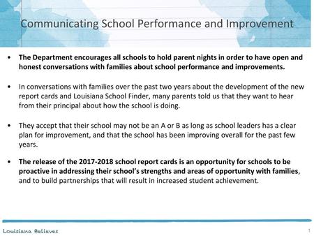 Communicating School Performance and Improvement