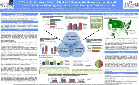 A Whole Child Picture View of Child Well-Being in the Home, Community and Health Care System: Findings from the National Survey of Children's Health Christina.