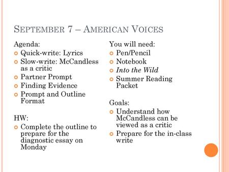 September 7 – American Voices