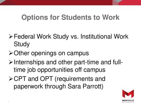 Options for Students to Work