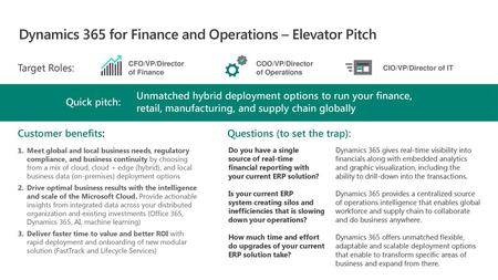 Dynamics 365 for Finance and Operations – Elevator Pitch