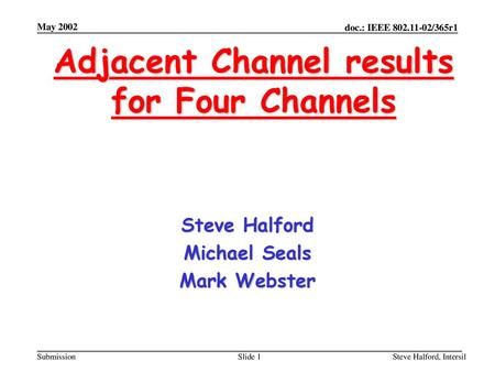 Adjacent Channel results for Four Channels