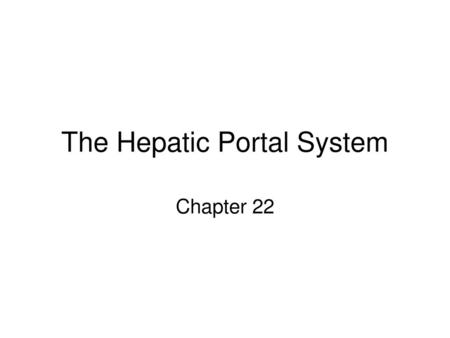 The Hepatic Portal System