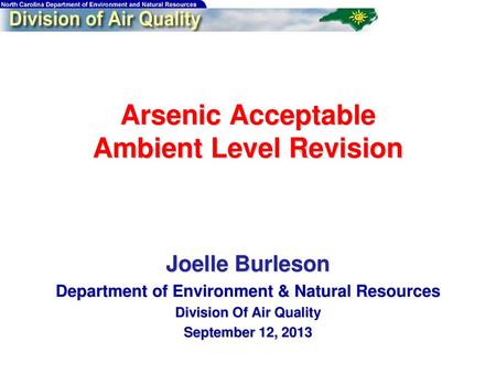 Arsenic Acceptable Ambient Level Revision