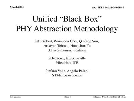 Unified “Black Box” PHY Abstraction Methodology