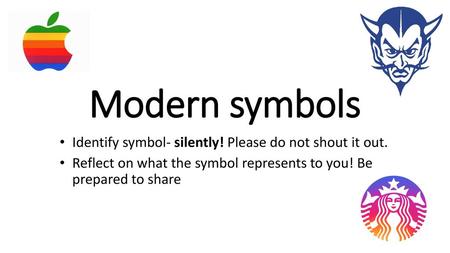 Modern symbols Identify symbol- silently! Please do not shout it out.