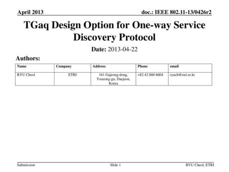 TGaq Design Option for One-way Service Discovery Protocol