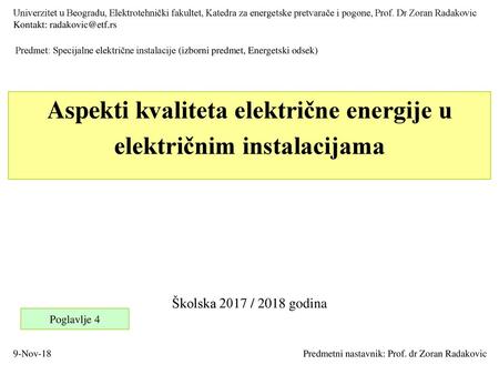 Aspekti kvaliteta električne energije u električnim instalacijama