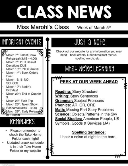 Miss Marohl’s Class Week of March 5th