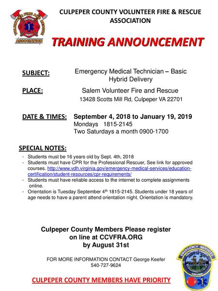 TRAINING ANNOUNCEMENT