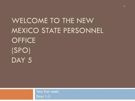 Welcome to the New Mexico State Personnel Office (SPO) Day 5