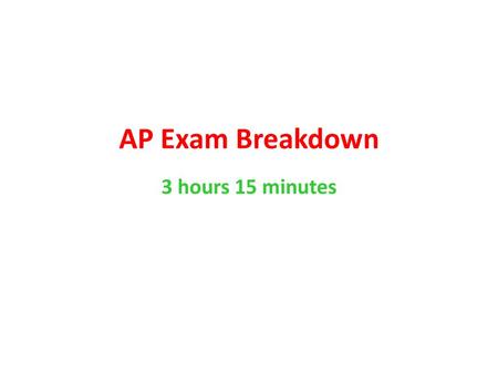 AP Exam Breakdown 3 hours 15 minutes.